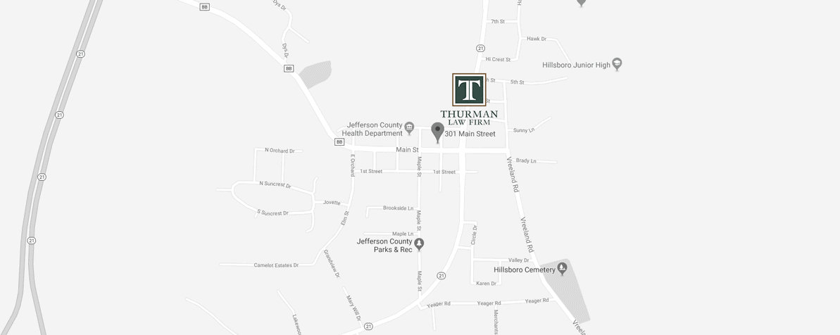 Thurman Law office map - Hillsboro MO